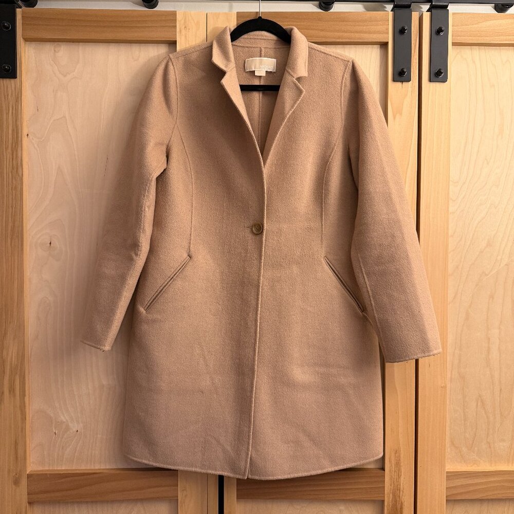 Michael Kors Camel Wool Blend Tailored Coat | Size 10